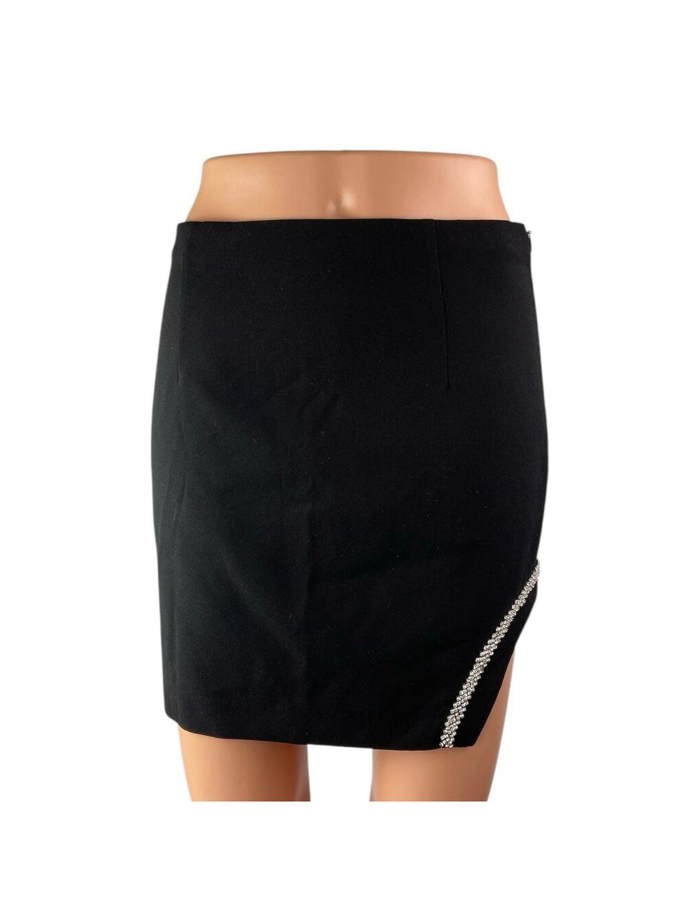 Zara Black Jeweled Rhinestone Embellished Slit Zipper Mini Pencil Skirt Size S